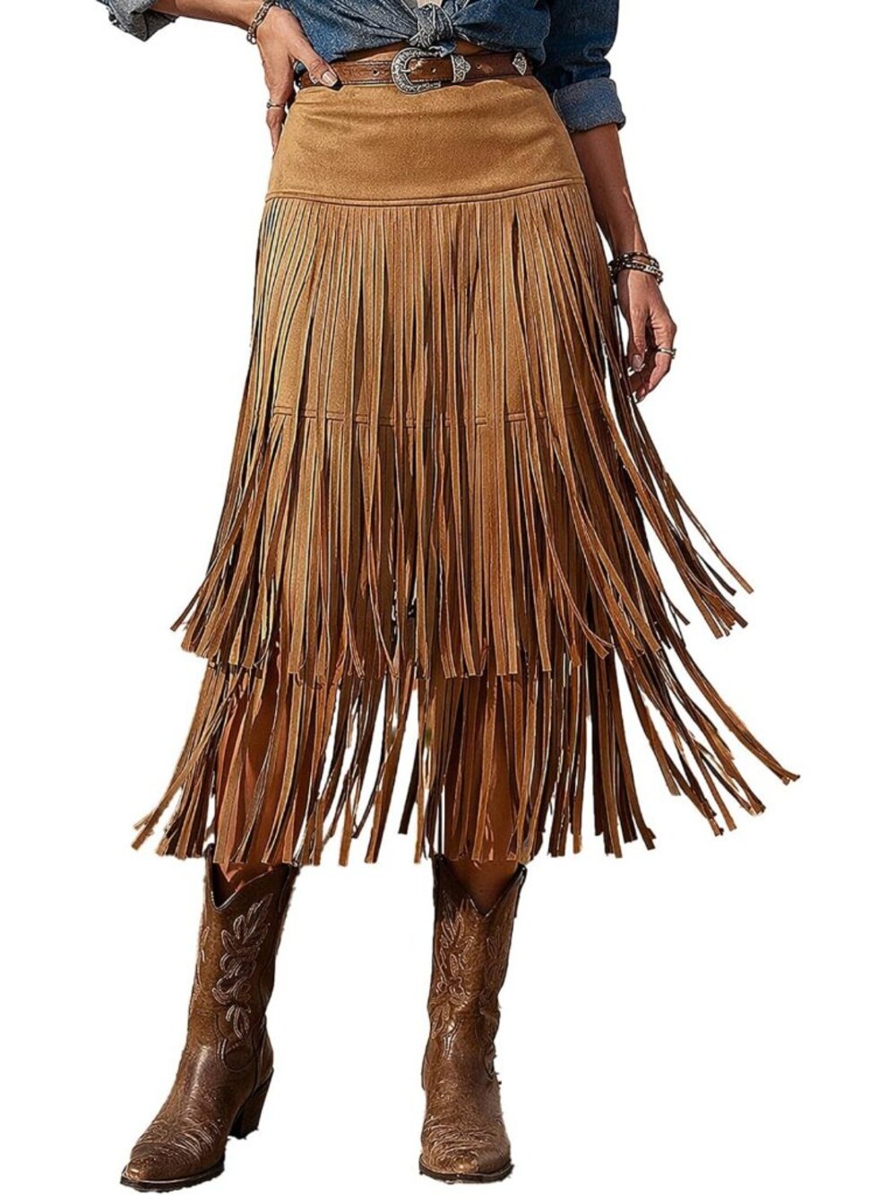 Western Fringe Skirt for Women - Long Cowgirl Style, Boho Chic Country Fashion
